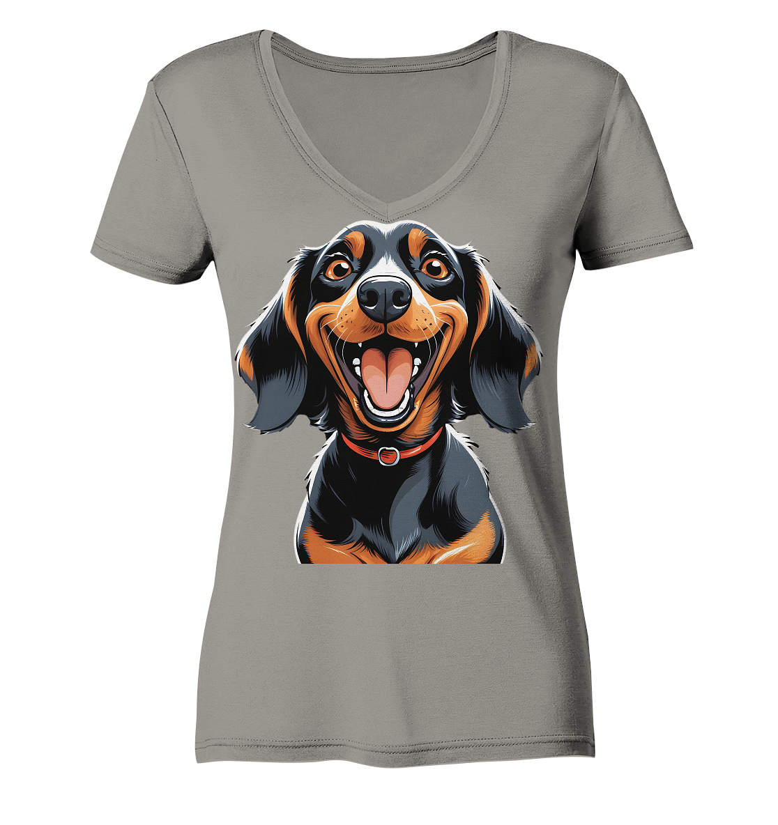 Happy Dackel Cartoon - Ladies V-Neck Shirt