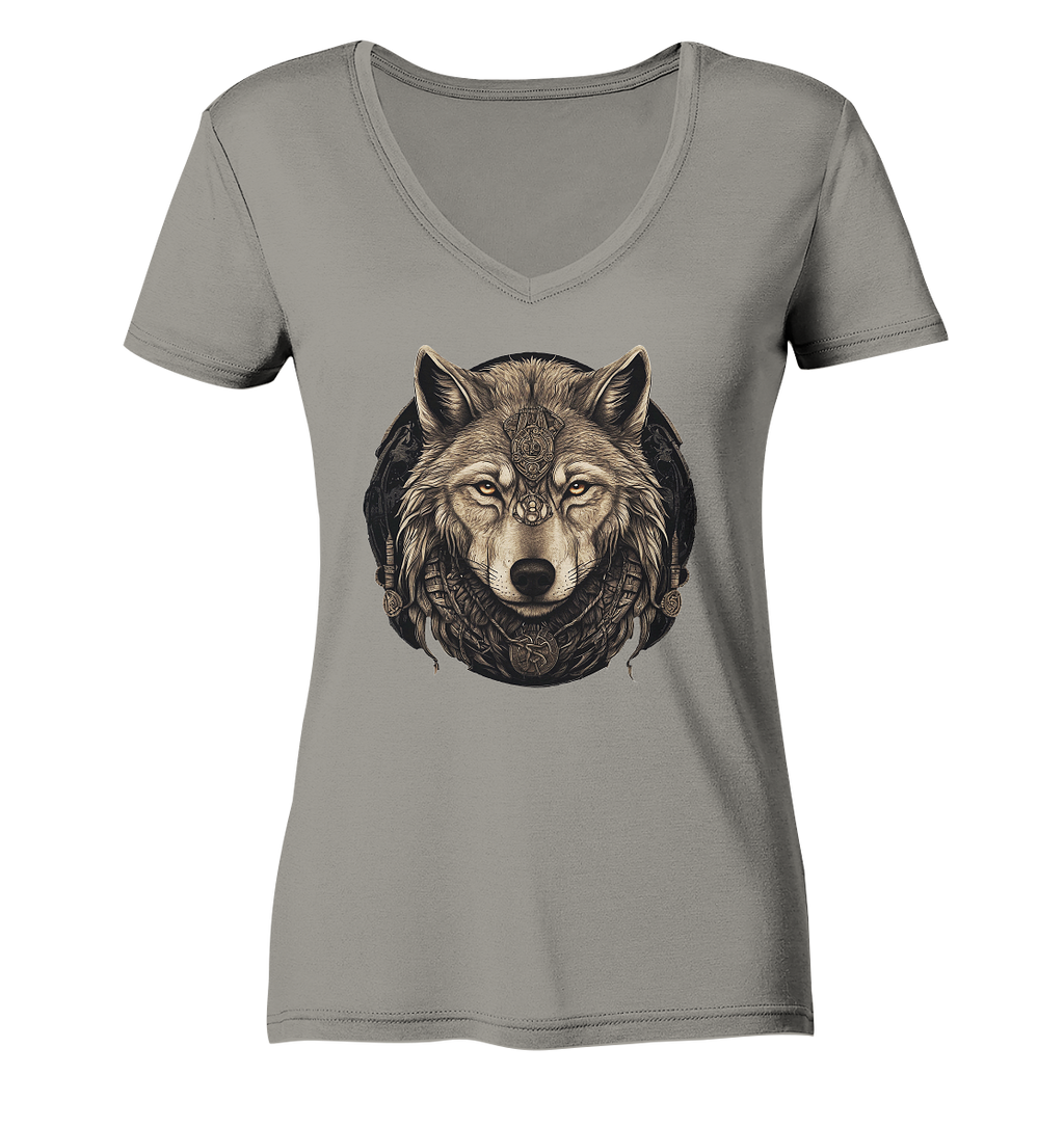 Wolf Fenris Viking Art - Ladies V-Neck Shirt