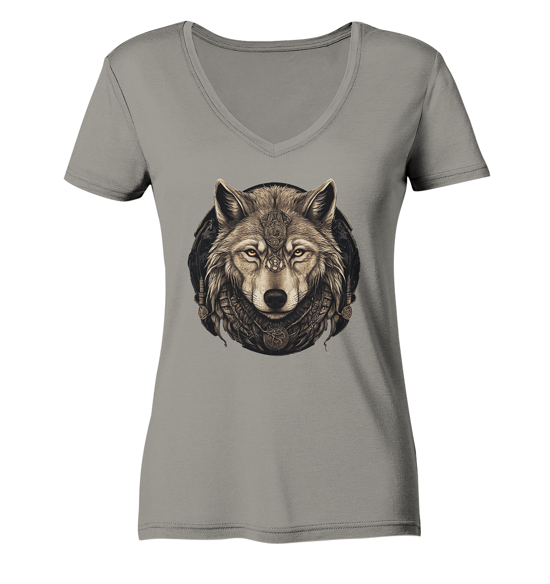 Wolf Fenris Viking Art - Ladies V-Neck Shirt