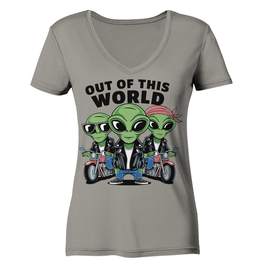Out of this World Alien Biker - Ladies V-Neck Shirt