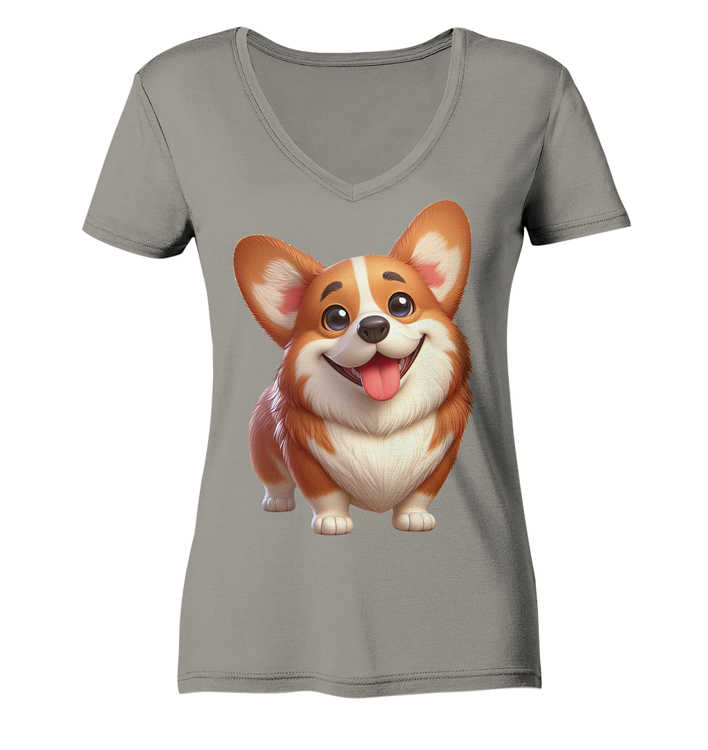 Corgi Cartoon Hund - persoinalisierbar - Ladies V-Neck Shirt