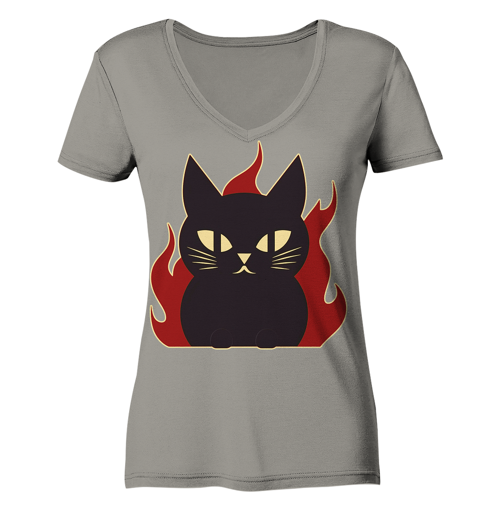 Devil Cat  illustration - Ladies V-Neck Shirt