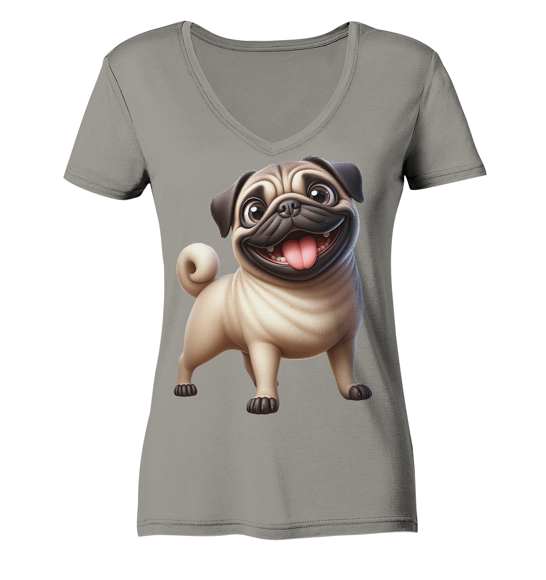 Mops Cartoon - personalisierbar - Ladies V-Neck Shirt
