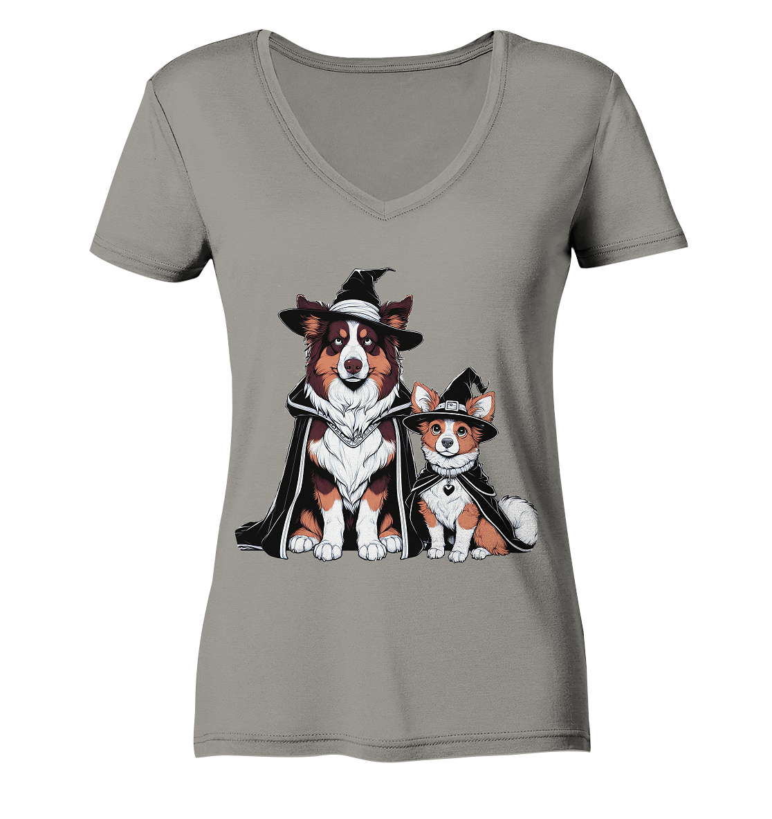 Halloween Wizard Hunde Terrier und Australian Sheppard  - Ladies V-Neck Shirt