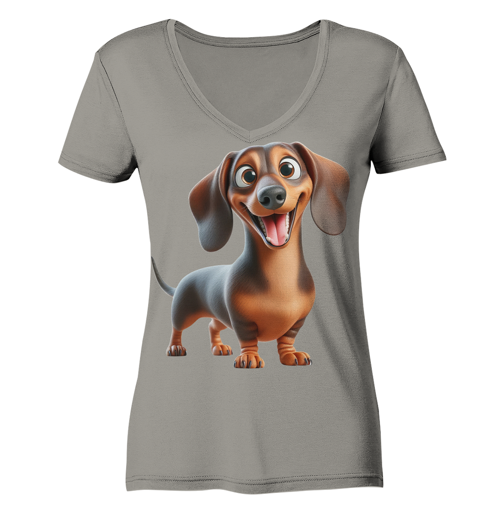 Happy Dackel Cartoon - personalisierbar - Ladies V-Neck Shirt