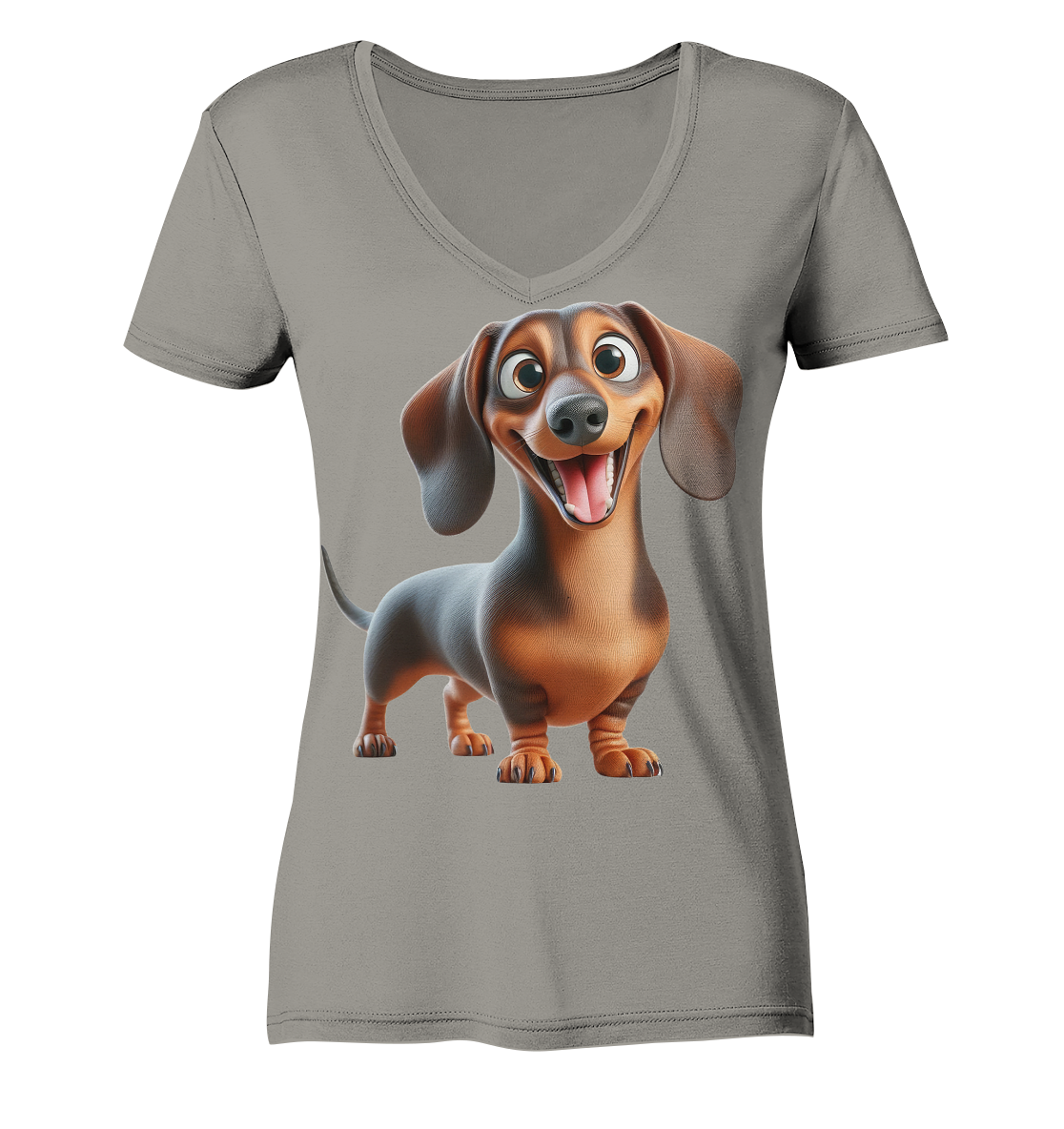 Happy Dackel Cartoon - personalisierbar - Ladies V-Neck Shirt