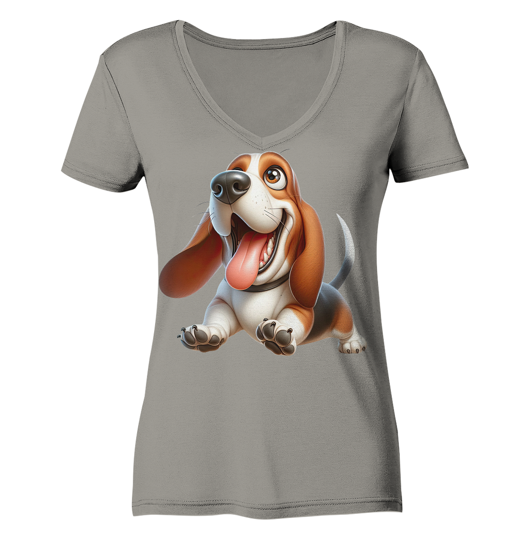 Basset Hound Cartoon personalisierbar - Ladies V-Neck Shirt
