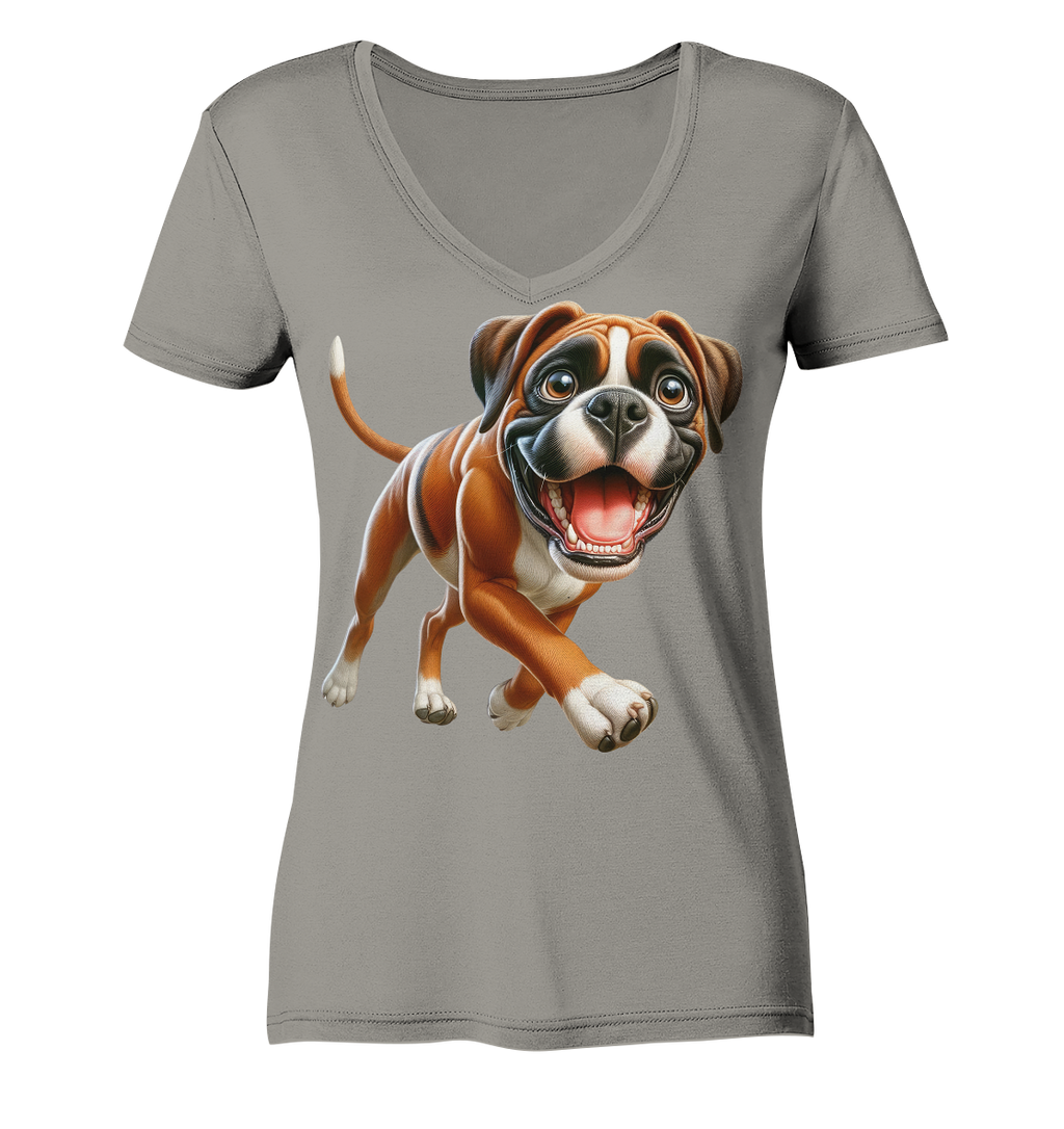 Boxer Cartoon Hund personalisierbar - Ladies V-Neck Shirt