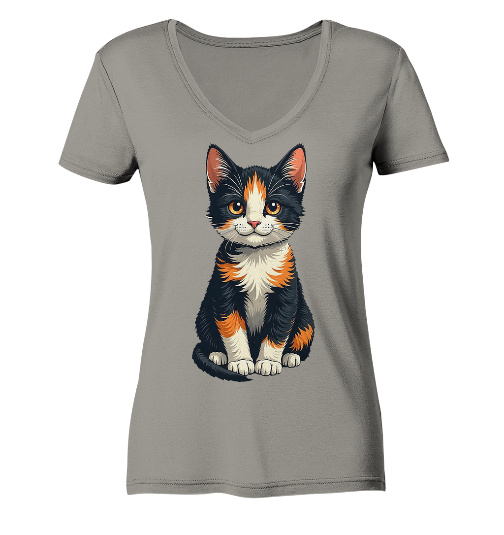 Süsse Glückskatze Illustration  - Ladies V-Neck Shirt