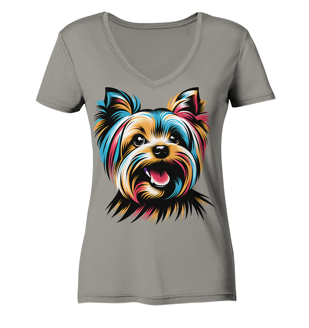 Yorkshire Terrier Pop Art - personalisierbar - Ladies V-Neck Shirt