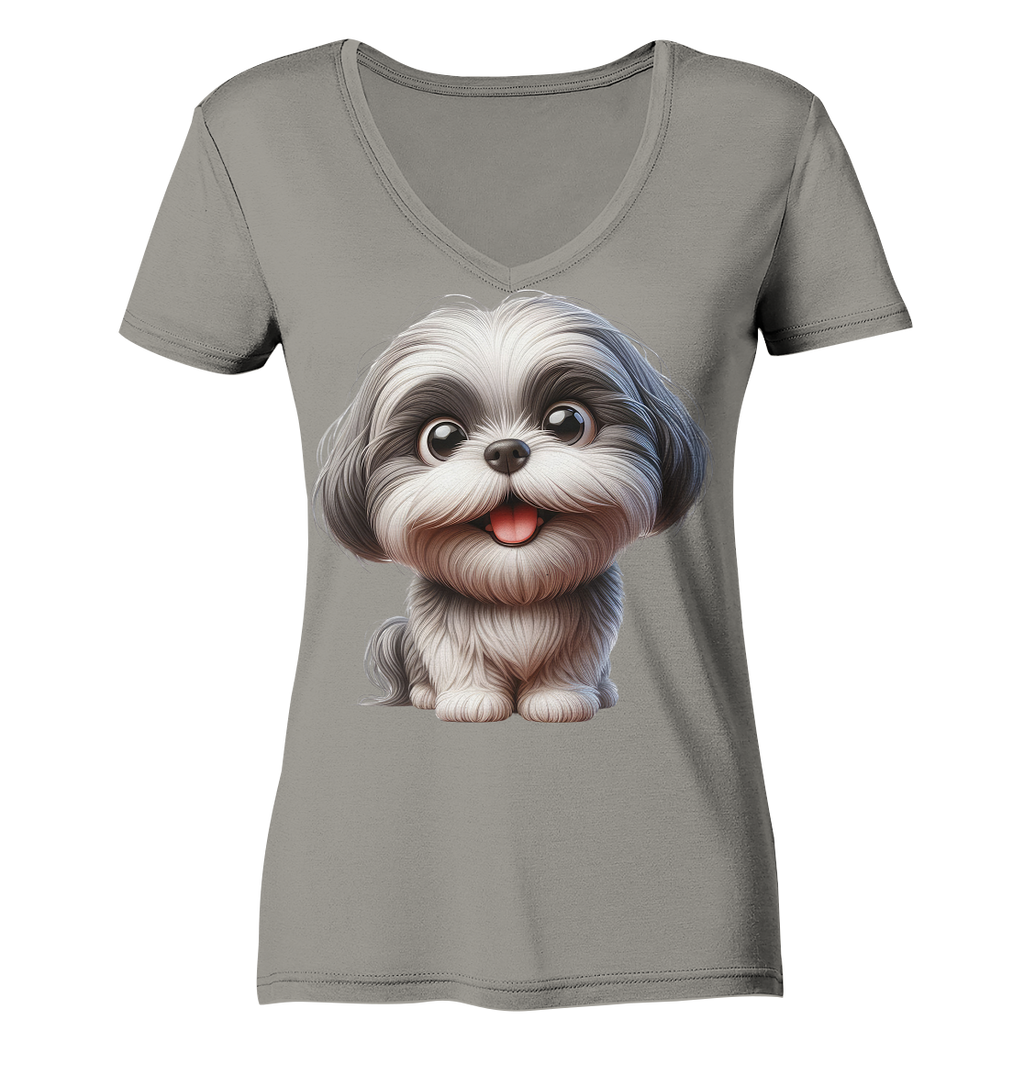 Shih Tzu Cartoon Dog - personalisierbar - Ladies V-Neck Shirt