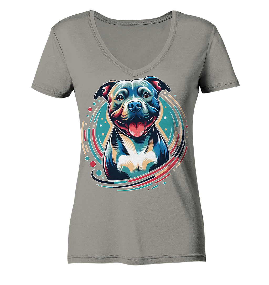 Happy Pittbull / Staffy PopArt - Ladies V-Neck Shirt