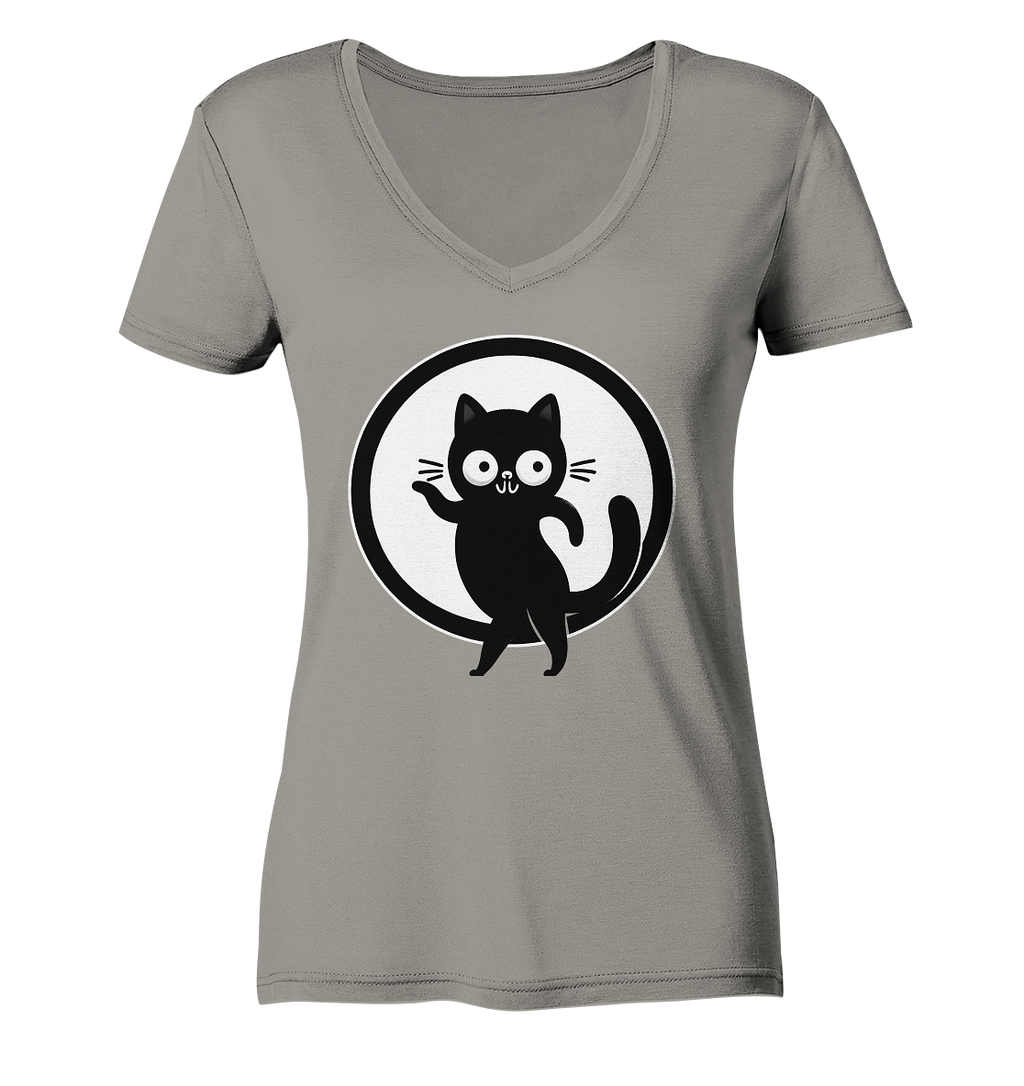 Dancing Cat Logo - Ladies V-Neck Shirt