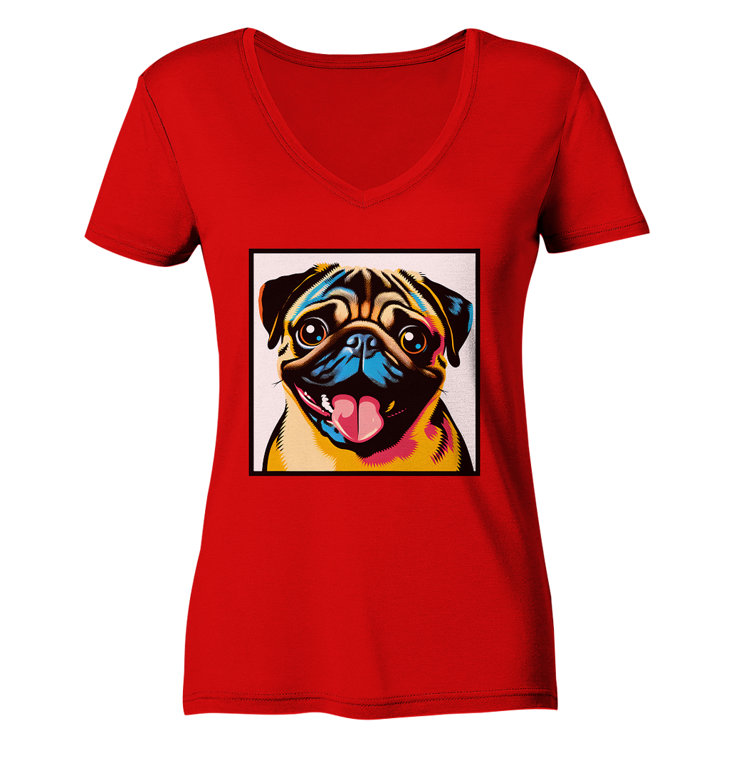 Mops Pop Art - Ladies V-Neck Shirt