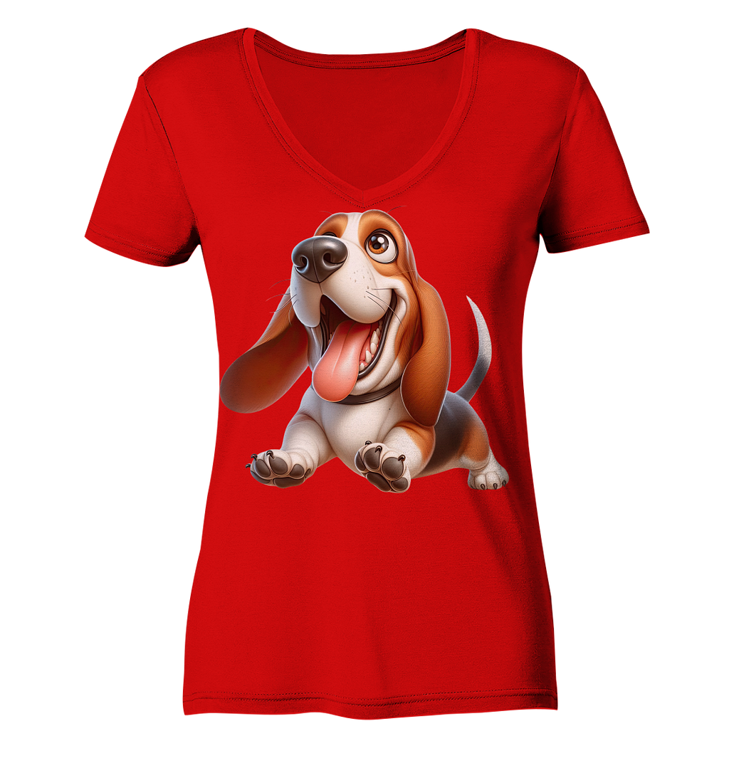 Basset Hound Cartoon personalisierbar - Ladies V-Neck Shirt