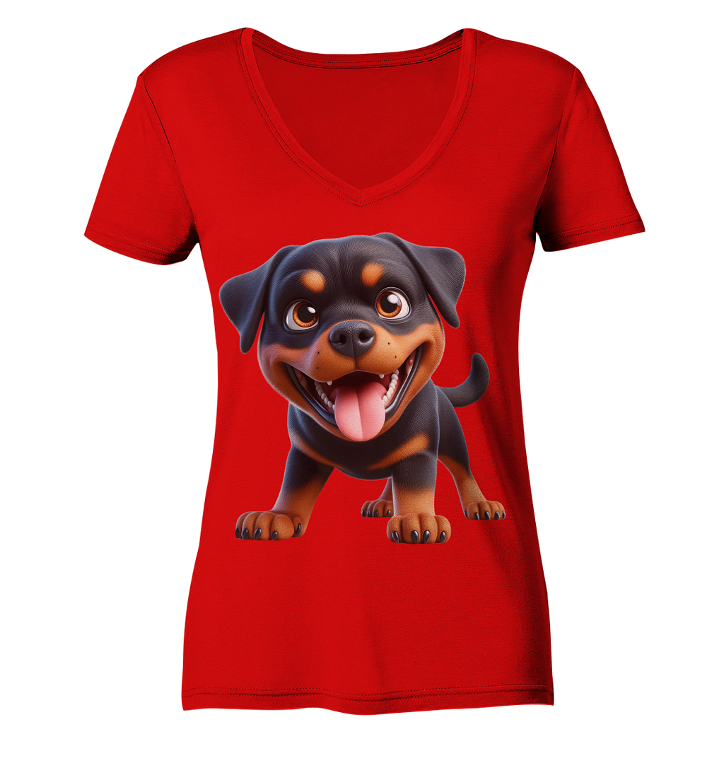 Rottweiler Cartoon Hund - personalisierbar - Ladies V-Neck Shirt