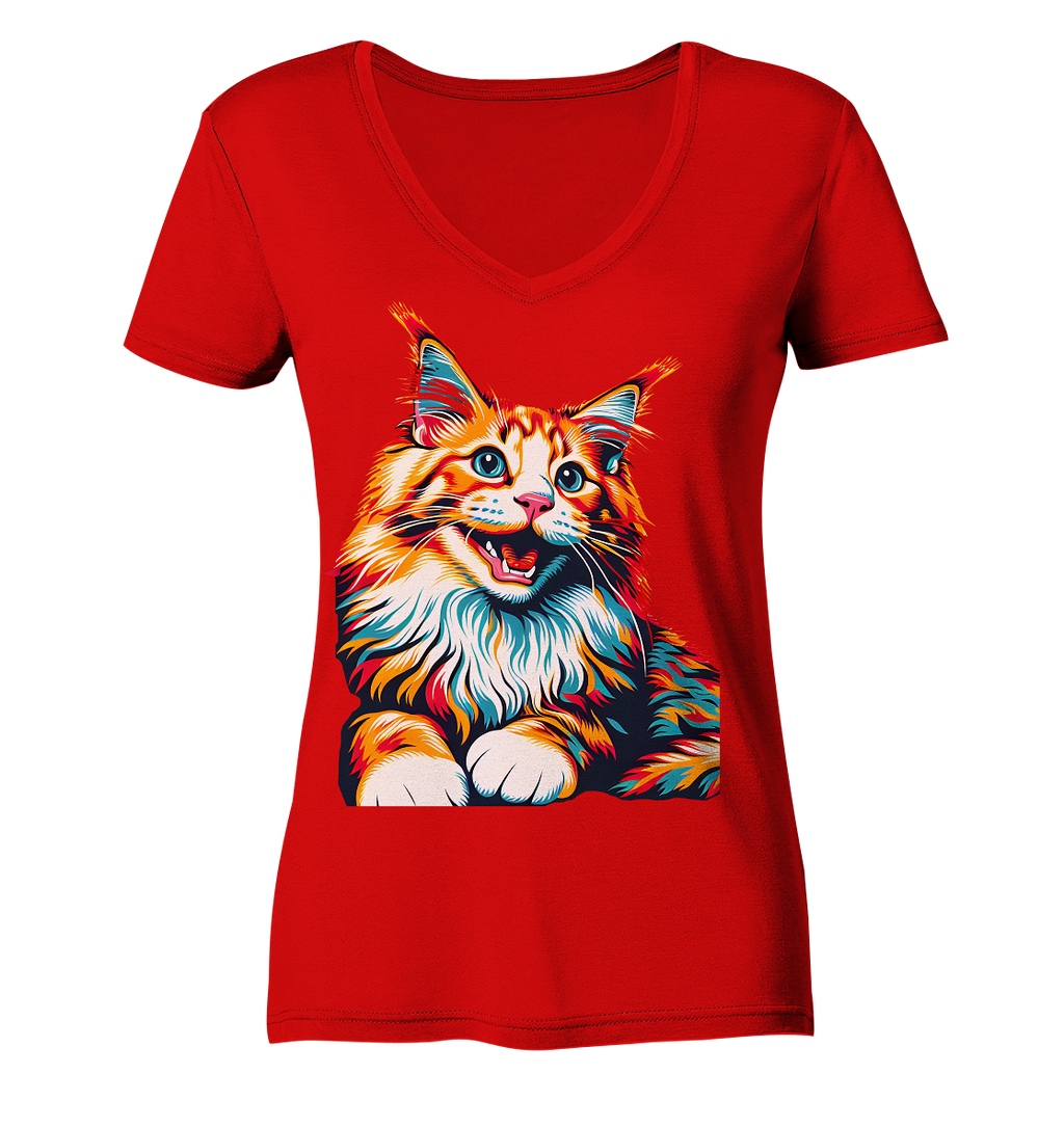 Maine Coon Katze Pop Art - personalisierbar - Ladies V-Neck Shirt