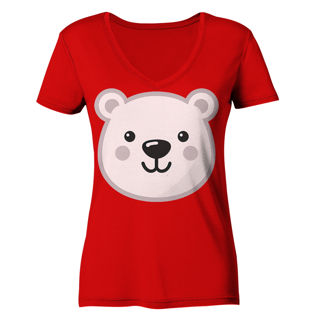Fröhliche Eisbär Gesicht  - personalisierbar - Ladies V-Neck Shirt