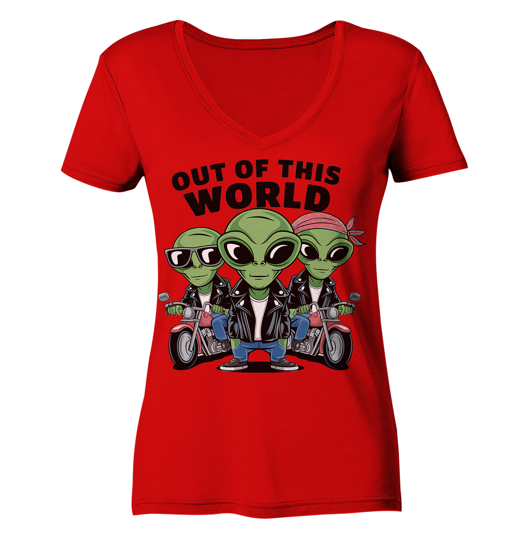 Out of this World Alien Biker - Ladies V-Neck Shirt