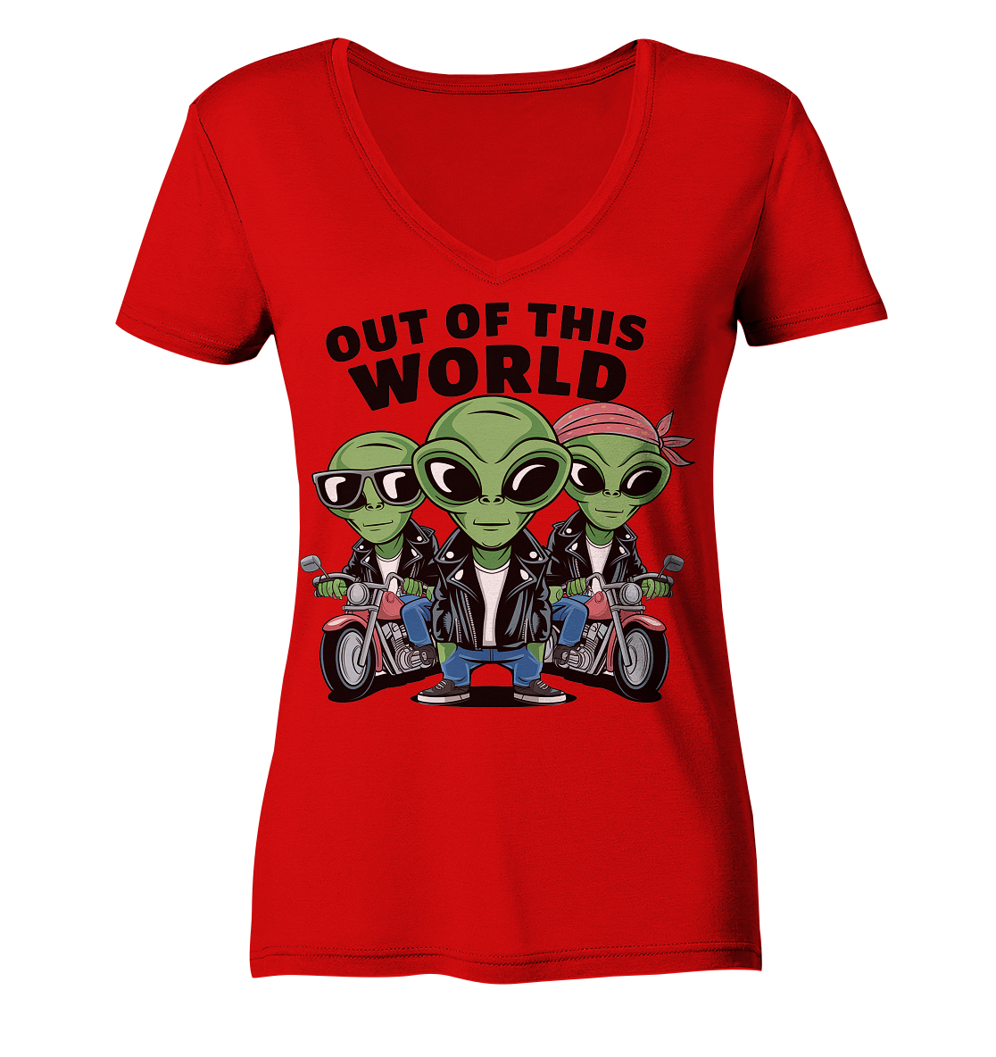 Out of this World Alien Biker - Ladies V-Neck Shirt