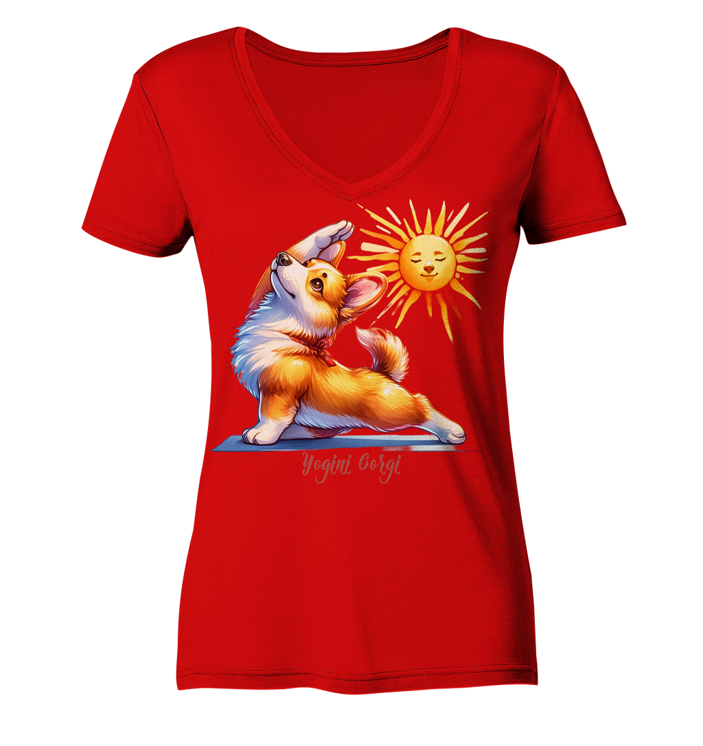 Yoga Corgi Hund yogini Gorgi - personalisierbar - Ladies V-Neck Shirt