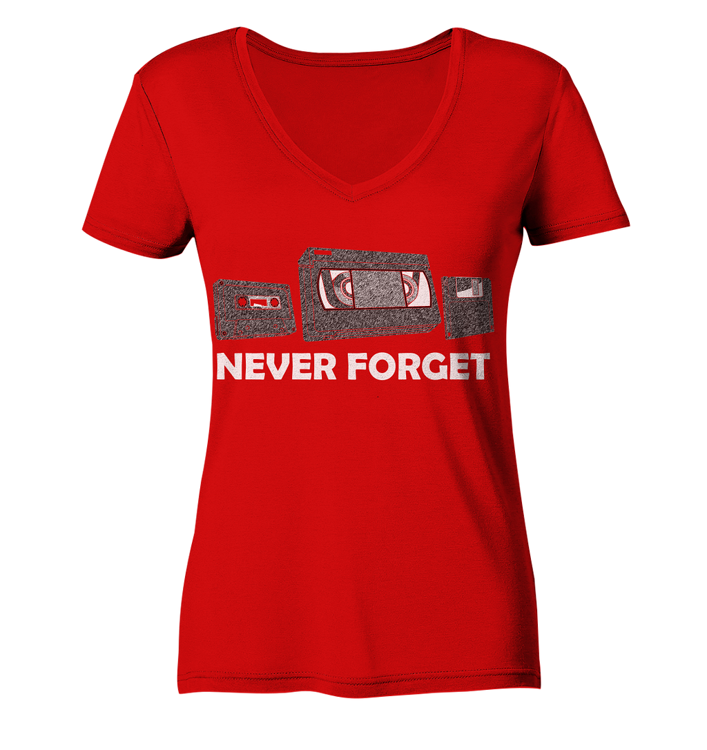 Kasette, VHS,  Disk - never forget - Ladies V-Neck Shirt