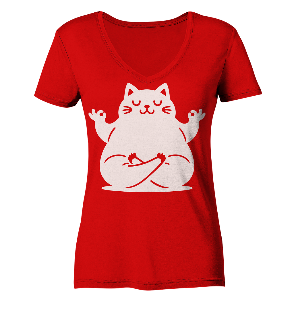 Lustige Yoga Katze - personalisierbar - Ladies V-Neck Shirt