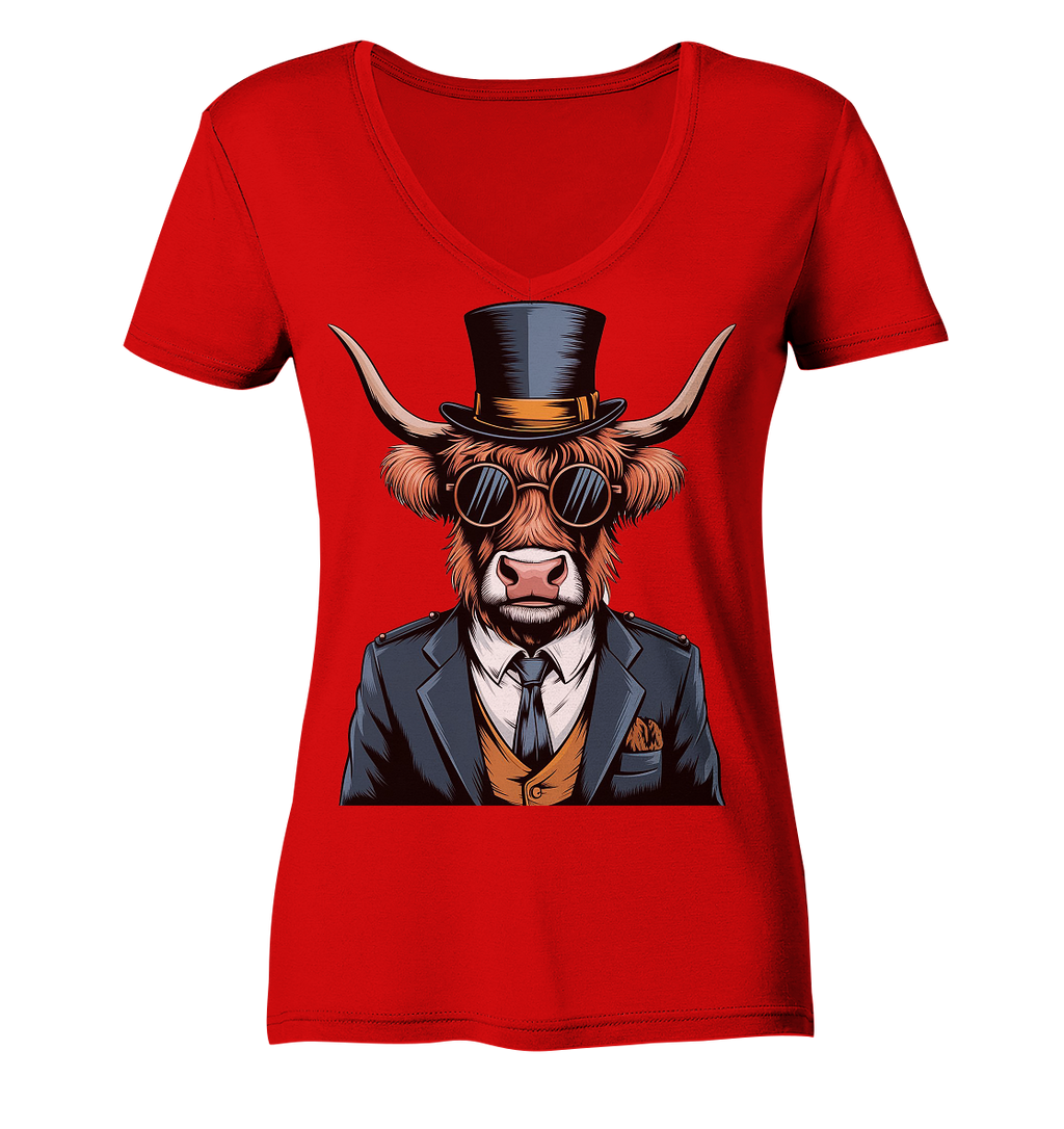 Highland Cow Steampunk - Ladies V-Neck Shirt