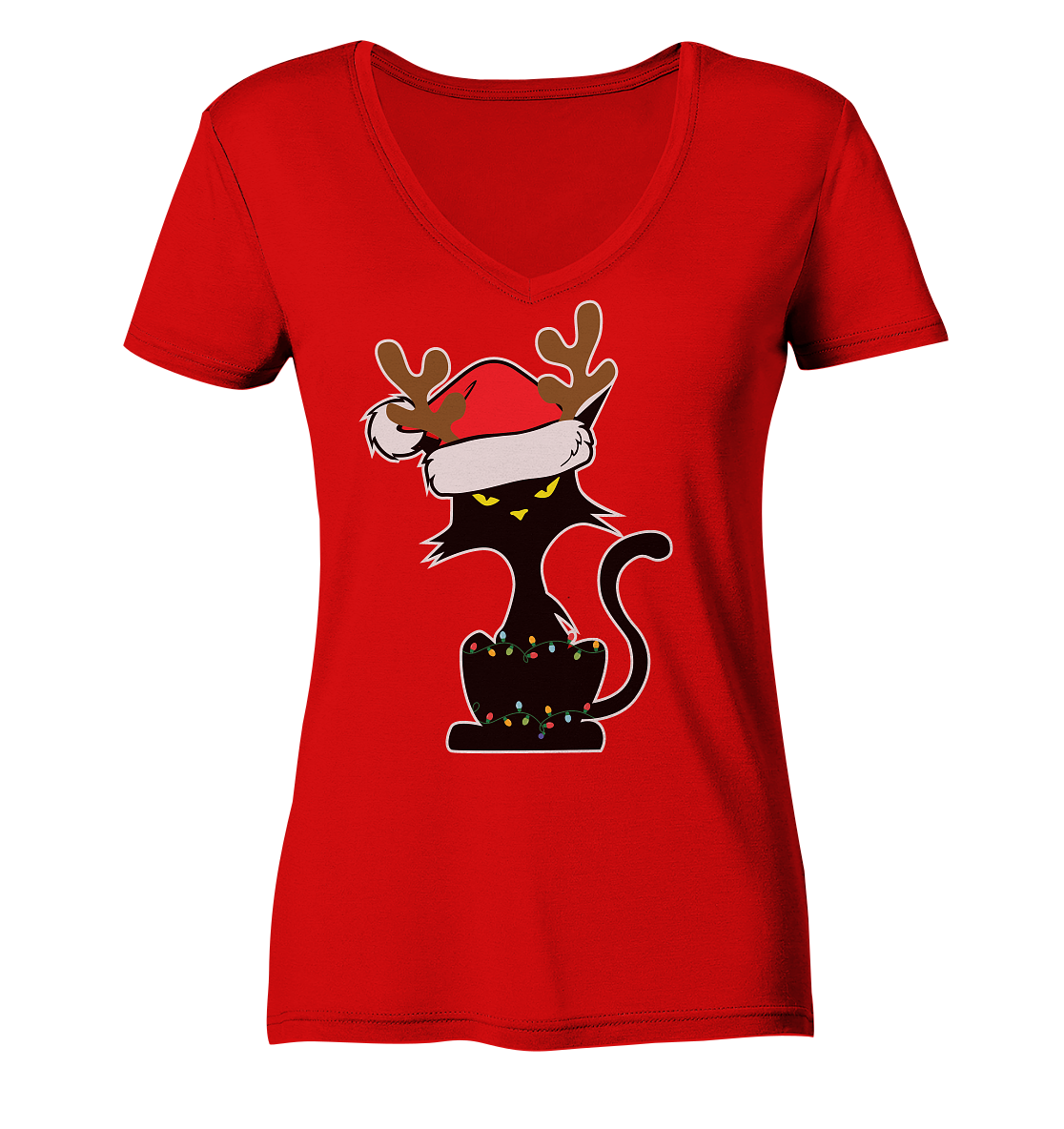 Grumpy Weihnachts Katze Cartoon - Ladies V-Neck Shirt