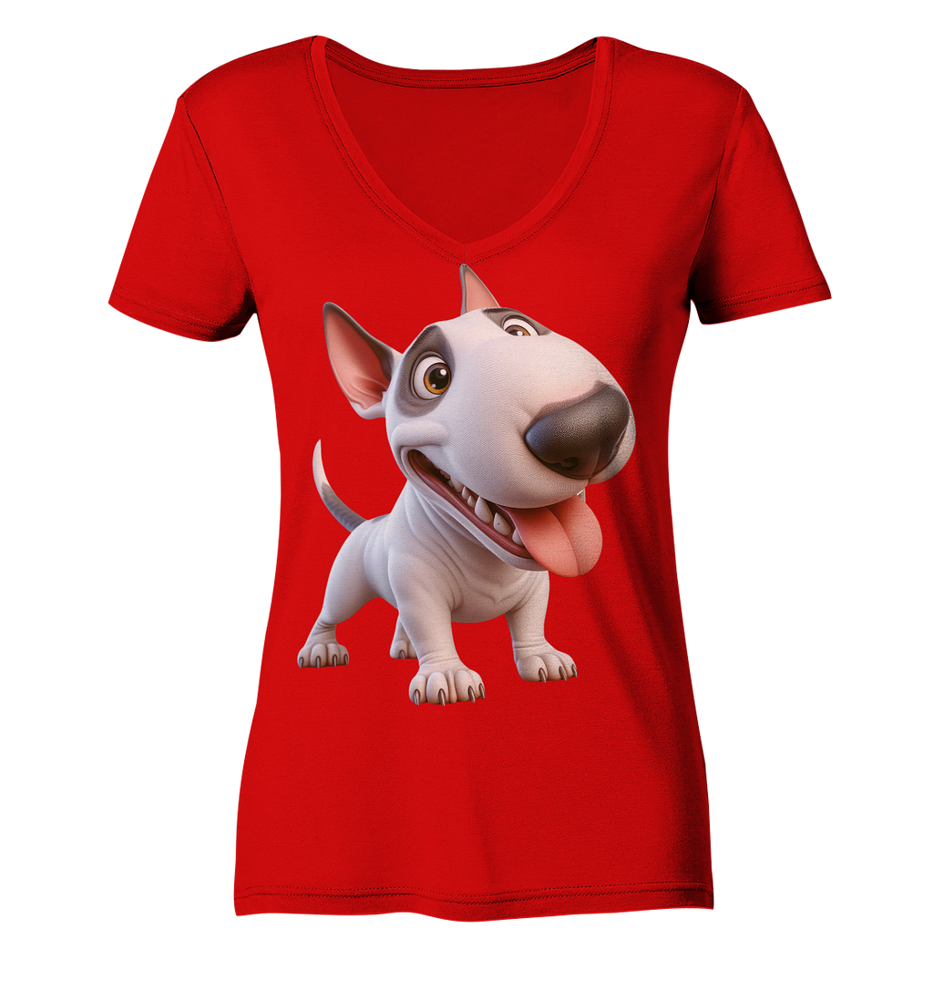 Bullterrier Cartoon personalisierbar - Ladies V-Neck Shirt