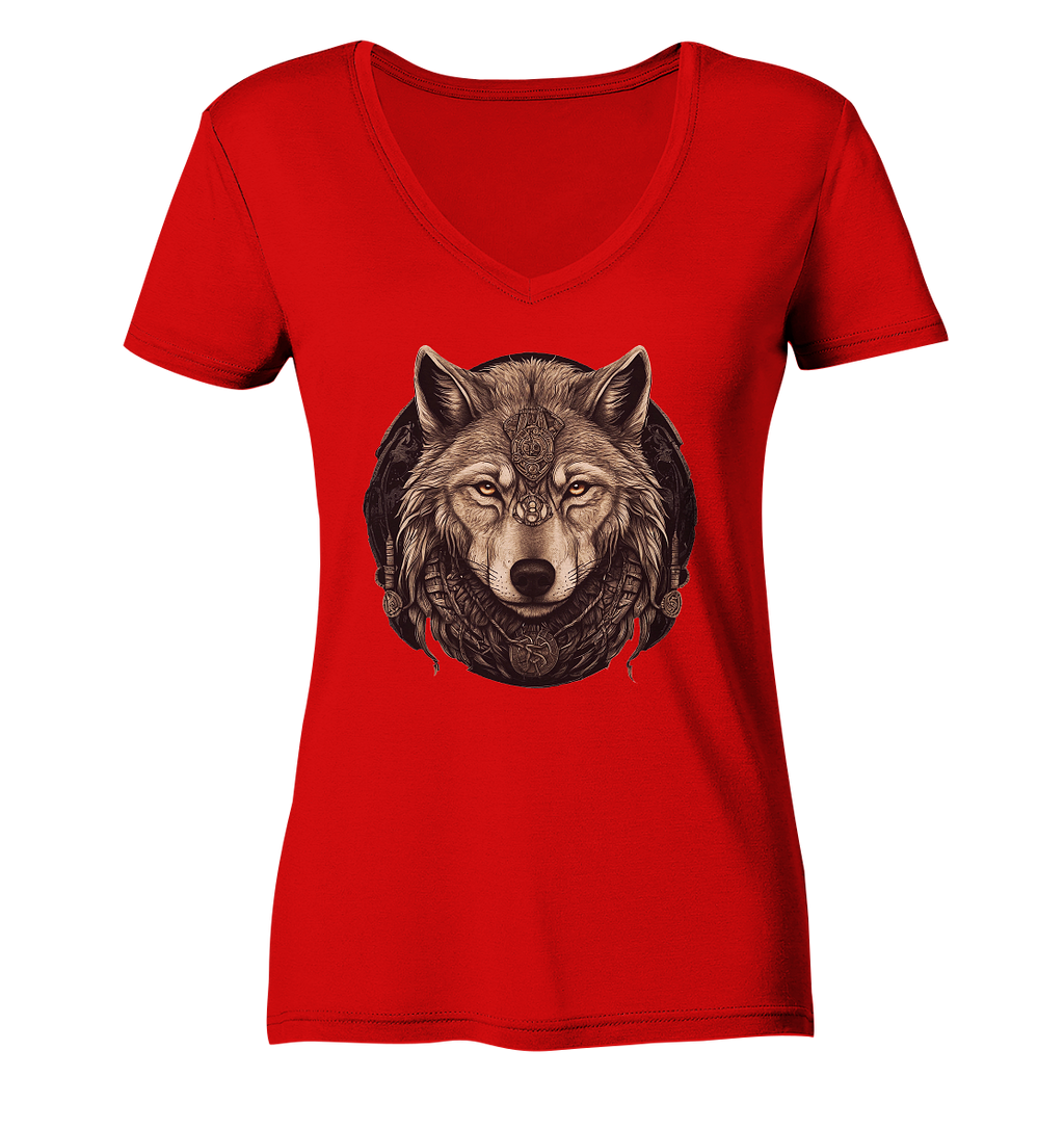Wolf Fenris Viking Art - Ladies V-Neck Shirt