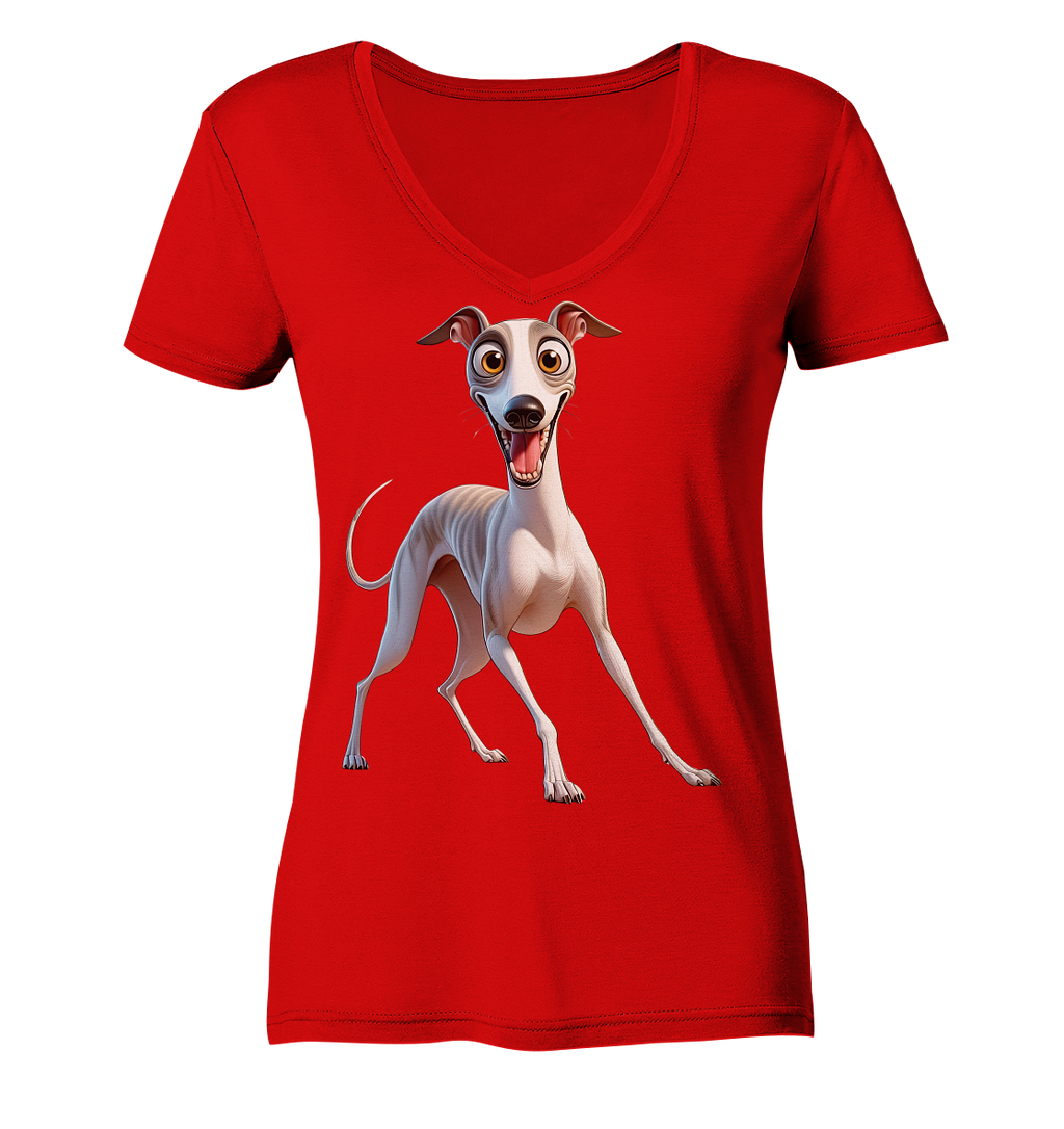 Whippet Cartoon personalisierbar - Ladies V-Neck Shirt