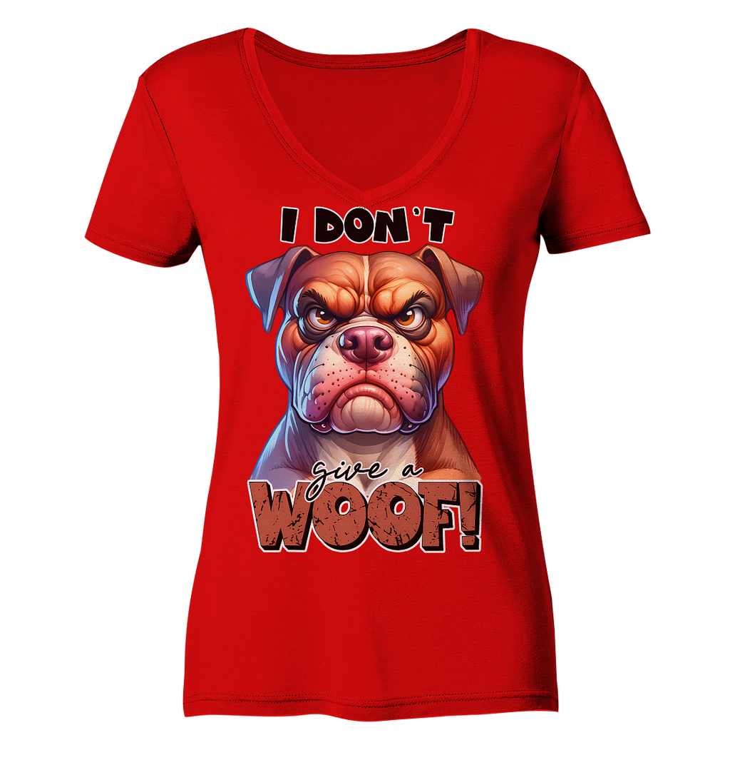 I don't give a woof - Fun Hunde Cartoon - Ladies V-Neck Shirt