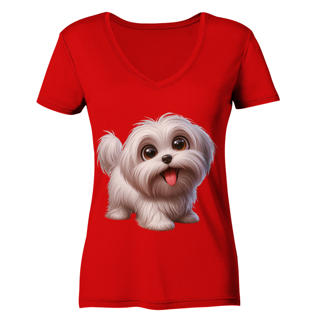Malteser Hund Cartoon - personalisierbar - Ladies V-Neck Shirt