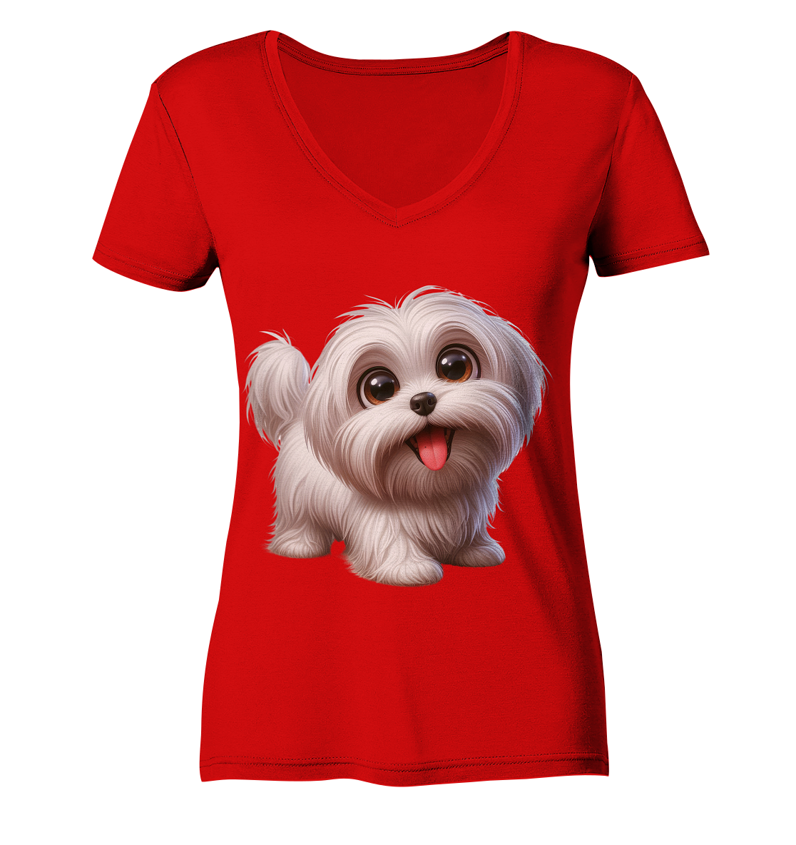 Malteser Hund Cartoon - personalisierbar - Ladies V-Neck Shirt