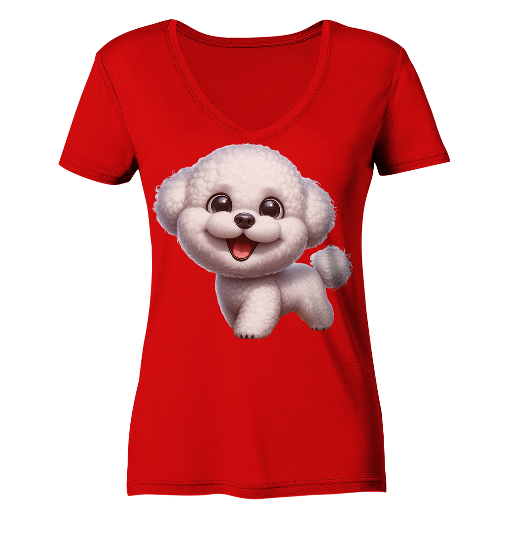 Bichon Frisé Cartoon personalisierbar - Ladies V-Neck Shirt