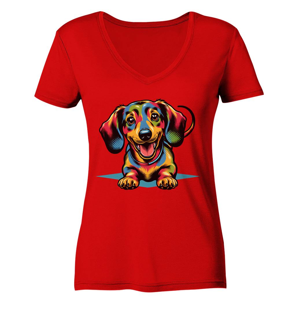 Happy Dackel Pop Art - Ladies V-Neck Shirt