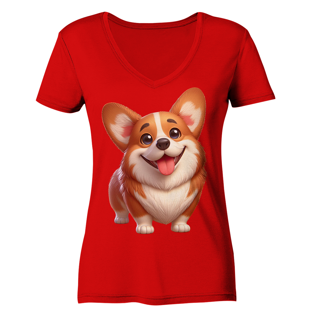 Corgi Hund Cartoon personalisierbar - Ladies V-Neck Shirt