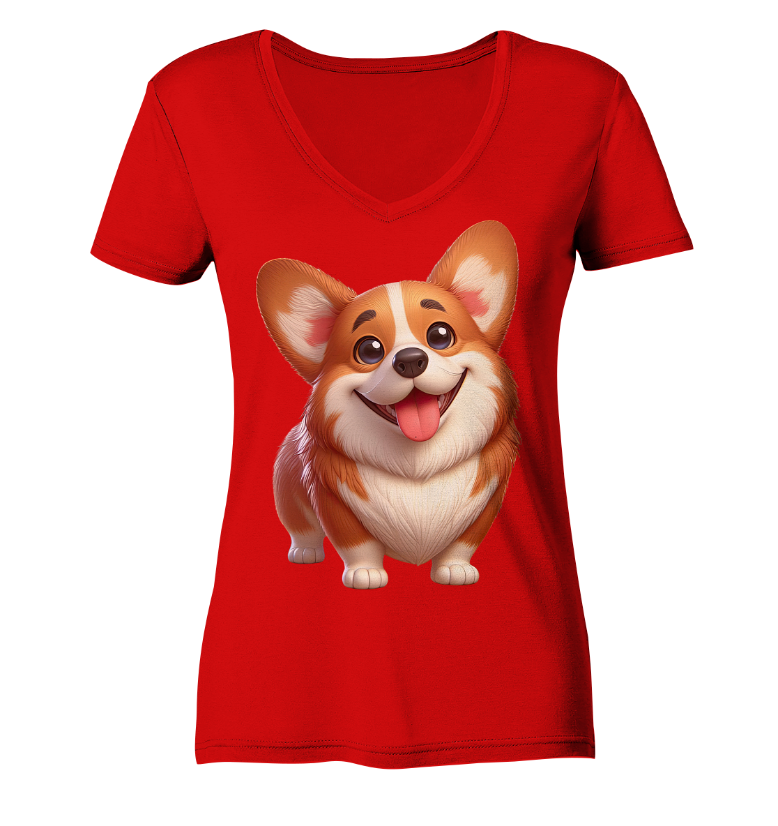 Corgi Hund Cartoon personalisierbar - Ladies V-Neck Shirt