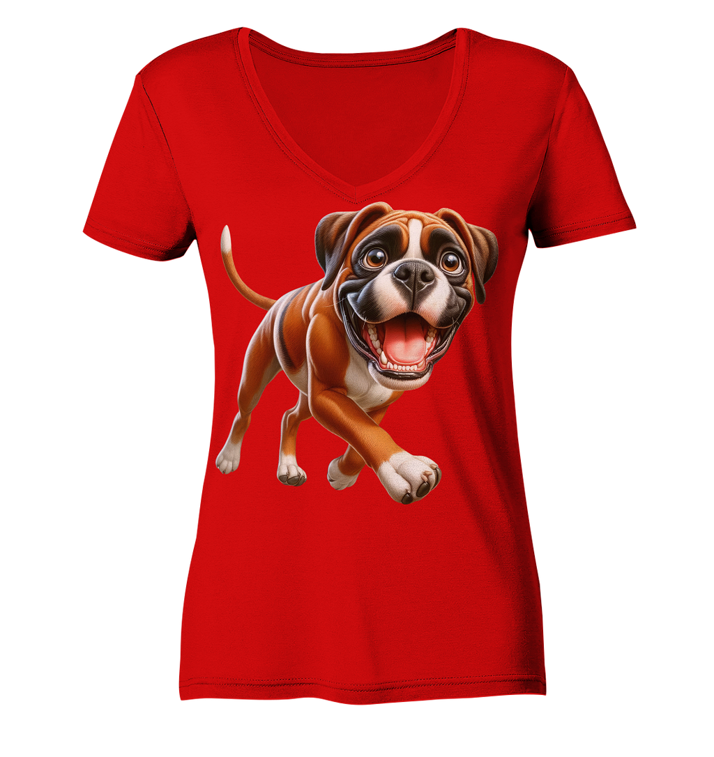 Boxer Cartoon Hund personalisierbar - Ladies V-Neck Shirt
