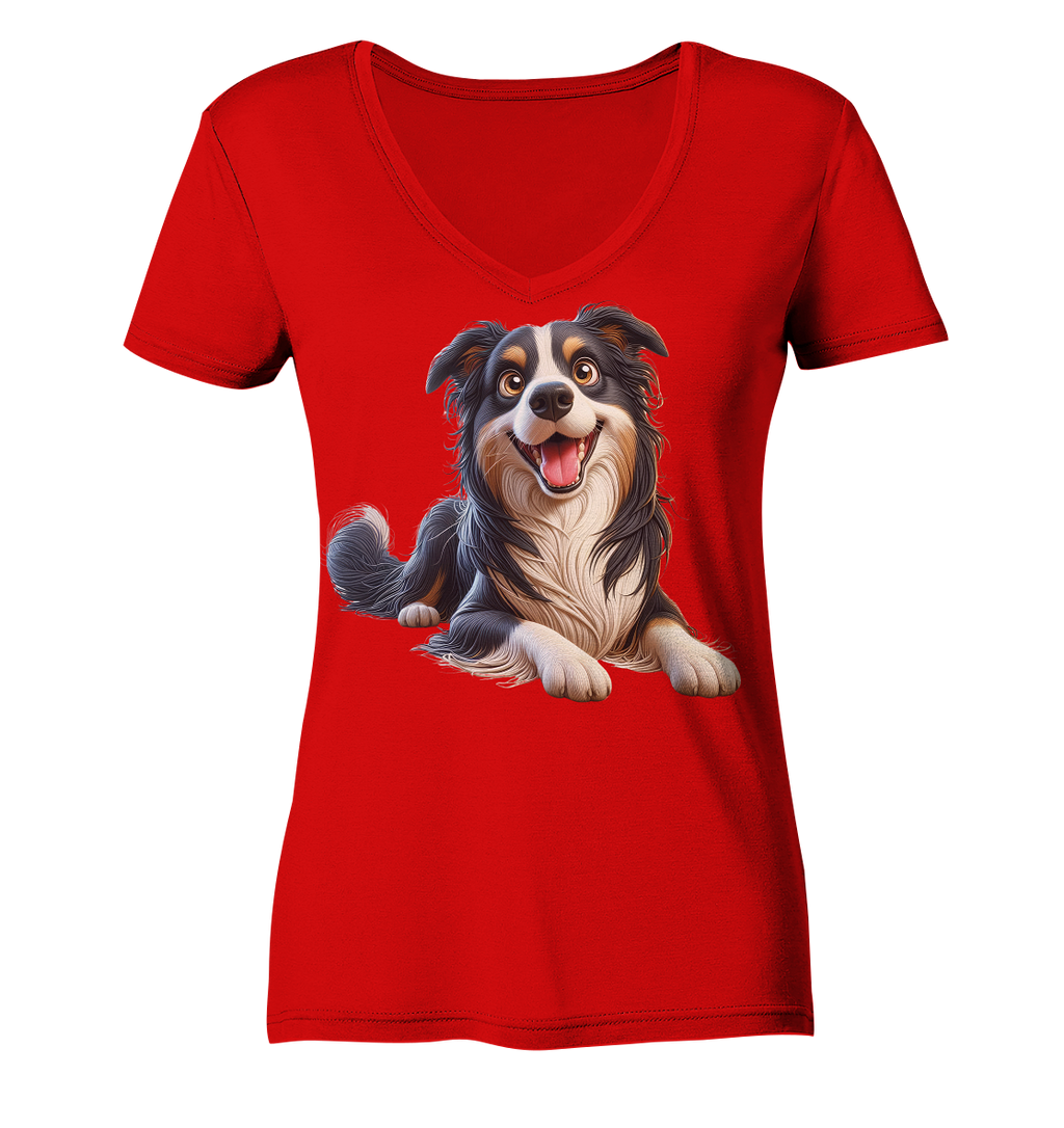 Border Collie Cartoon - personalisierbar - Ladies V-Neck Shirt