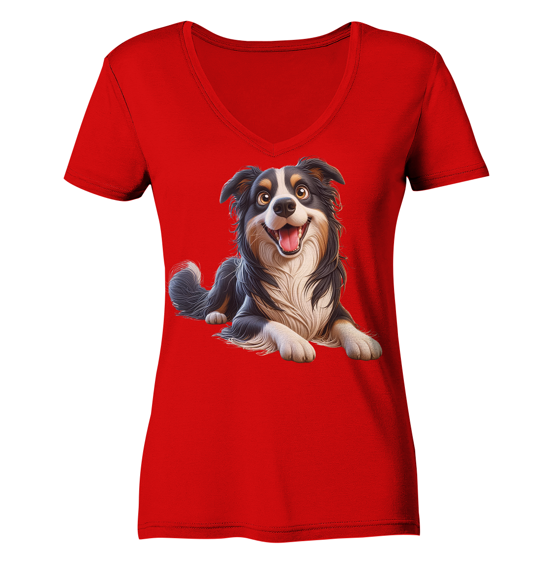 Border Collie Cartoon - personalisierbar - Ladies V-Neck Shirt