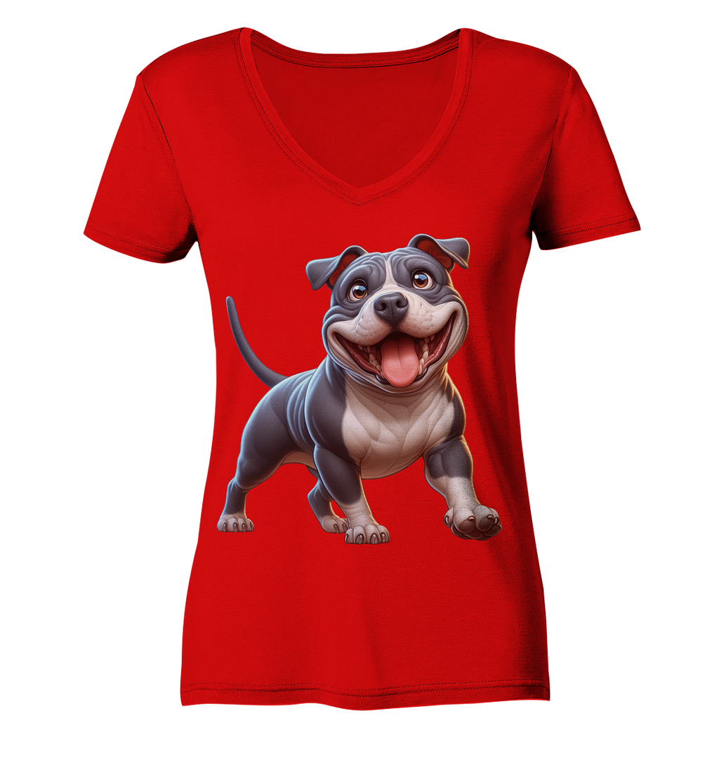 Pittbull Cartoon Hund personalisierbar - Ladies V-Neck Shirt