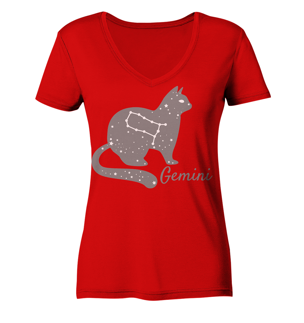 Sternzeichen Katze Zwilling - personalisierbar - Ladies V-Neck Shirt
