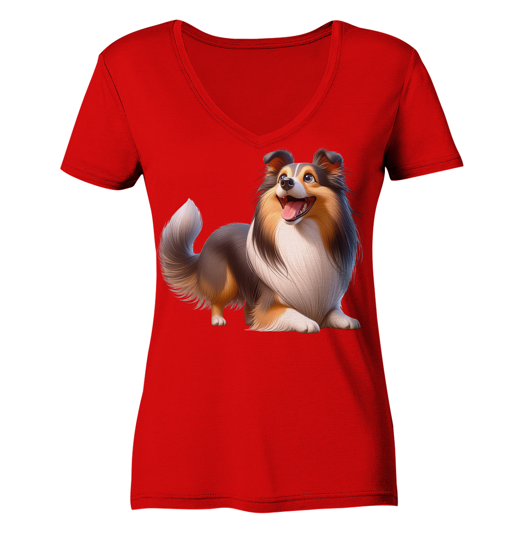 Shetland Sheepdog cartoon personalisierbar - Ladies V-Neck Shirt