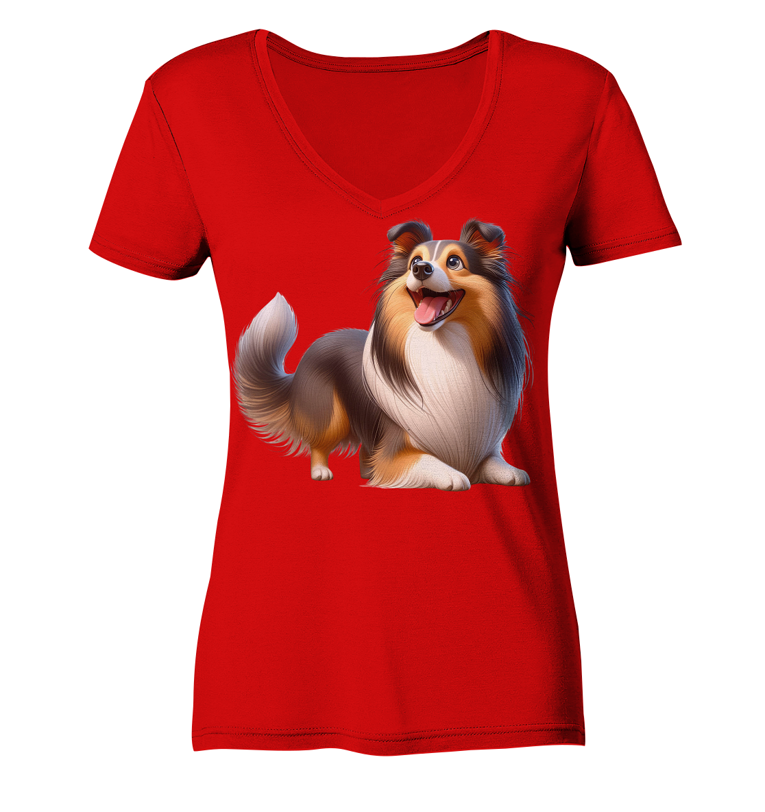 Shetland Sheepdog cartoon personalisierbar - Ladies V-Neck Shirt