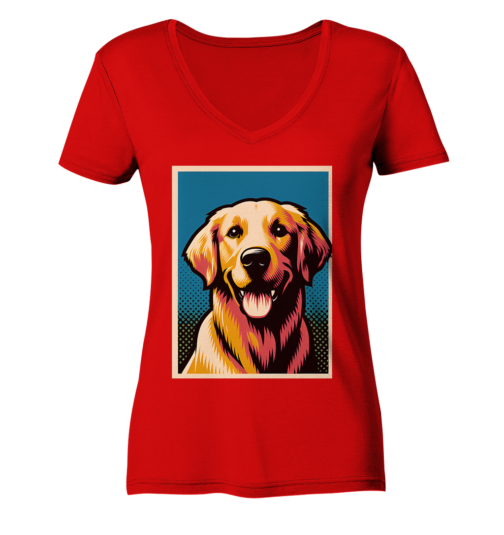 Golden Retriever Pop Art - personalisierbar - Ladies V-Neck Shirt
