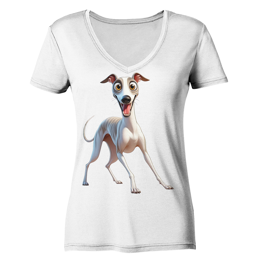 Whippet Cartoon personalisierbar - Ladies V-Neck Shirt