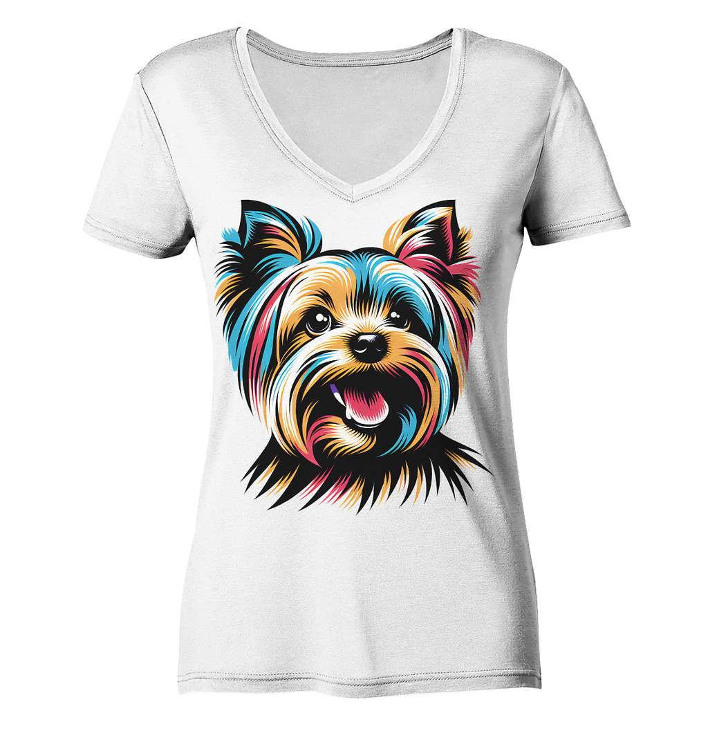 Yorkshire Terrier Pop Art - personalisierbar - Ladies V-Neck Shirt