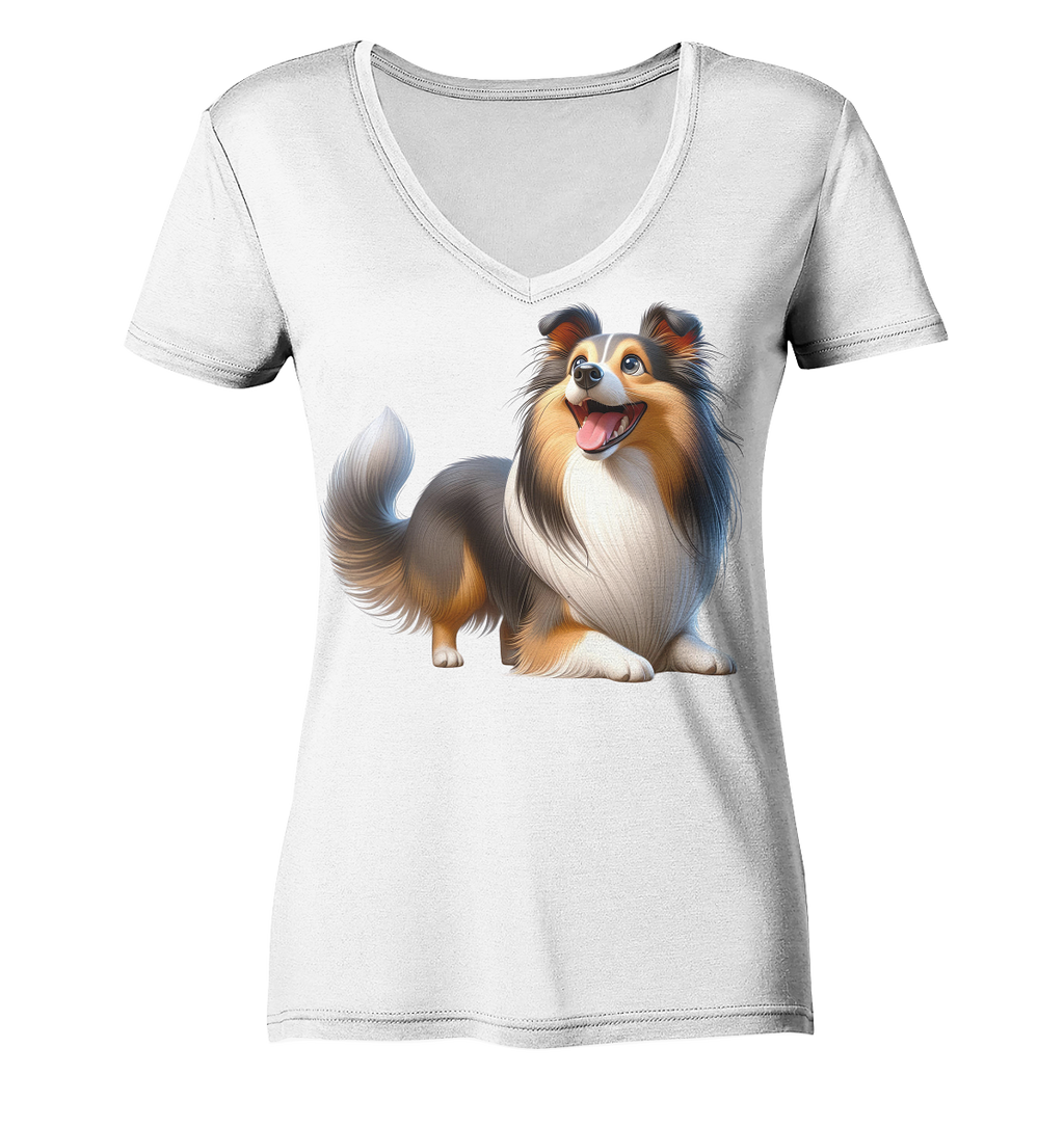 Shetland Sheepdog cartoon personalisierbar - Ladies V-Neck Shirt
